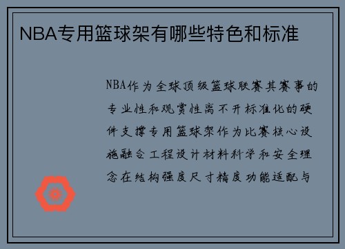 NBA专用篮球架有哪些特色和标准
